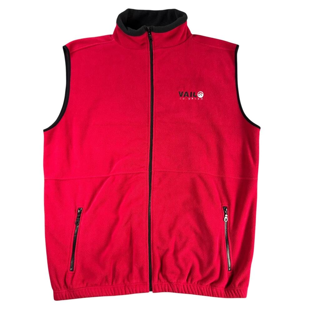 Vintage 90s Y2K Vail Colorado Fleece Vest Mens 2XL Polyester Red Soft Vail Brand